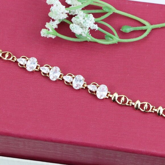 "Elegant Rose Gold Plated Bracelet with Oval and Teardrop Stones, XPBL0908 - Picture 1 of 12